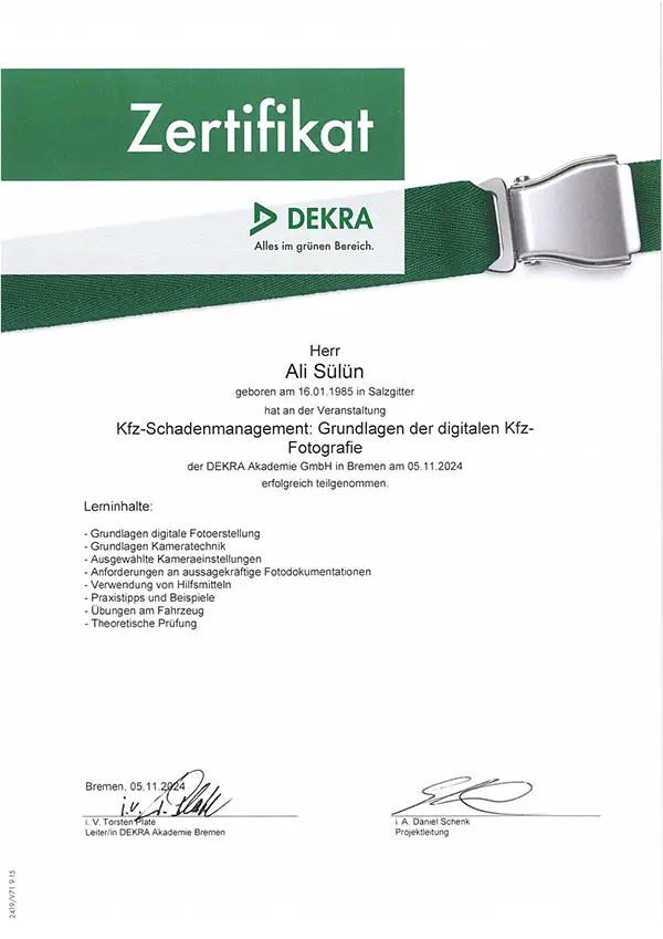 Dekra Zertifikat Kfz Gutachter Gifhorn