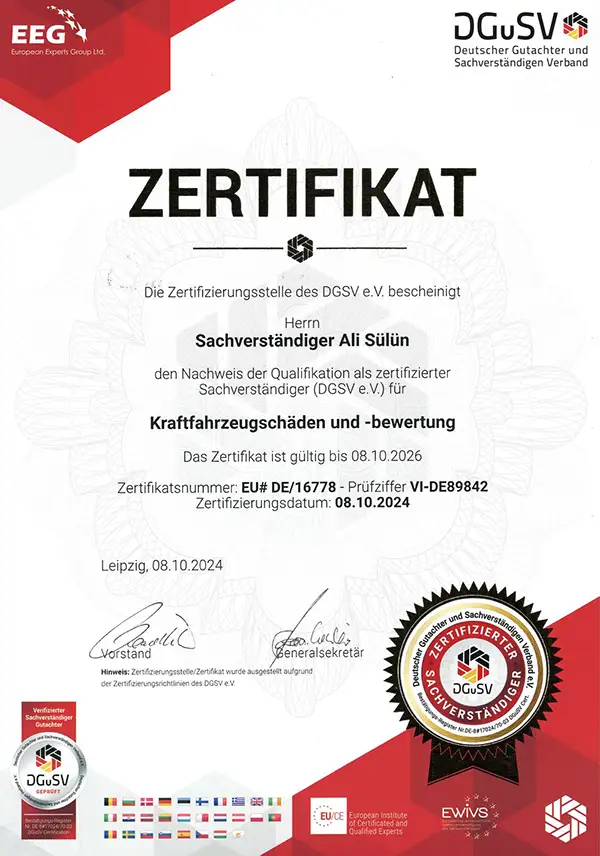 DGuSV Zertifikat Kfz Gutachter